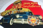 VINTAGE SHELL SERVICE STATION MAN CAR  11 3/4" PORCELAIN METAL GASOLINE OIL SIGN