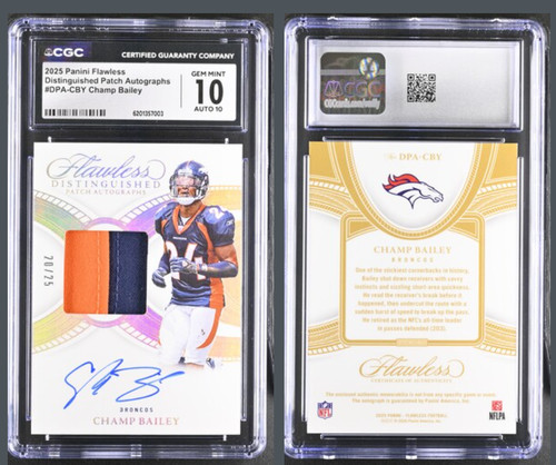 Champ Bailey 2025 Flawless "Distinguished Patch Auto" #'d/25 Denver Broncos