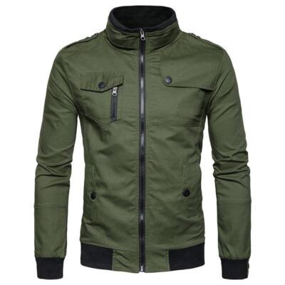 Men's Solid Color Coats Stand-Up Collar Casual Outdoor Flight Slim Jacket