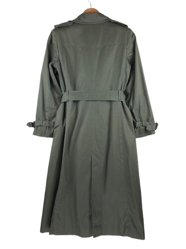 Vintage Sanyo Japanese Military Style Long Trench Coat Jacket Belt Green Women S - Picture 9 of 11