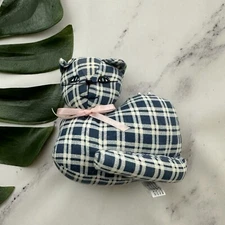 Simplicity Vintage Cat Shaped Pin Cushion Blue Plaid Stuffed Small Kitten Sewing