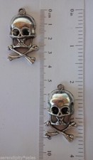 20 Antique SIlver SKULL + Crossbones Pendant HALLOWEEN (1-38" long) Charm