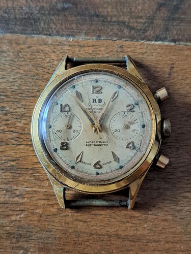 Montre Chronographe Dollar Calibre 210 Venus - À Réparer, Cadran Abîmé, Mouvement Problème