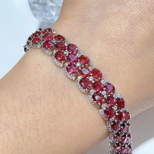 Natural Red Garnet 3 Layer Tennis Bracelet, Women's Red Garnet Gemstone Bracelet