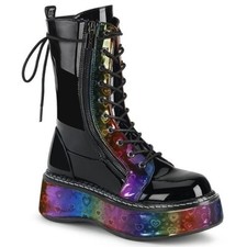 Size 8 New Emily 350 2" Rainbow Platform Mid Calf Black Goth Combat Boots