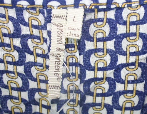 Grand & Greene Womens Large Top Blue Chain Blouse Print Roll-Tab Sleeve Pullover - Picture 3 of 7