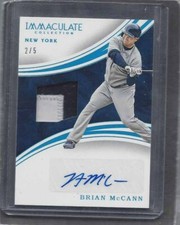 BRIAN MCCANN 2016 IMMACULATE PLATINUM YANKEES 2 COLOR PATCH AUTO #D 2/5