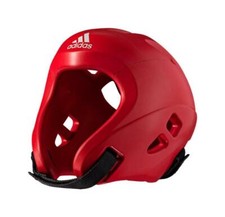 Image of adidas WAKO Approved Kick Boxing Head Guard Open Face Sparring Black Blue Red