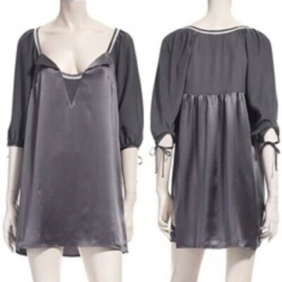 grey ant dress Azazie Annetta Steel Grey A-Line V-Neck Pleated Mesh Dress