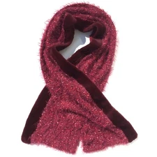 handmade neck scarf burgundy red knit soft fur trim warm neck wrap convertible