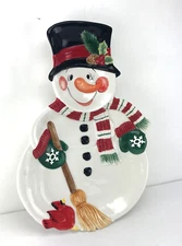 Fitz And Floyd Chip and Dip Holly Jolly Snowman Plate Ceramic Tray Christmas