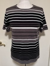 Sag Harbor Black Gray Striped Light SS Sweater S