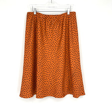 Jones New York Skirt Womens 14W Orange Black Polka Dot Silk Whimsy Artsy