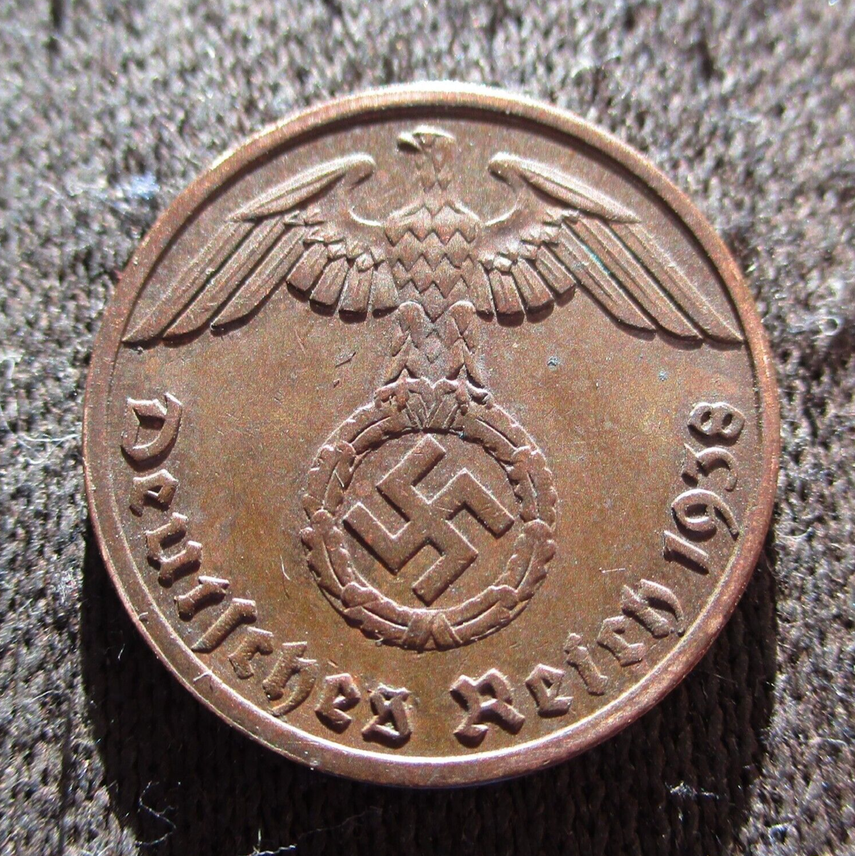 OLD COIN OF THIRD REICH NAZI GERMANY 1 REICHSPFENNIG 1938 BERLIN