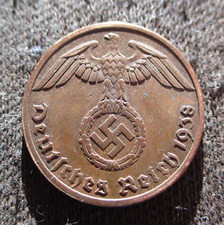 OLD COIN OF THIRD REICH NAZI GERMANY 1 REICHSPFENNIG 1938 BERLIN