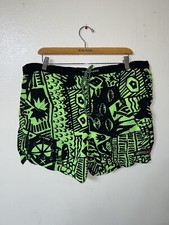 Vintage 90s Pipeline Surf Swim Trunks Mens L Green Black Art Surfer 80s Regular
