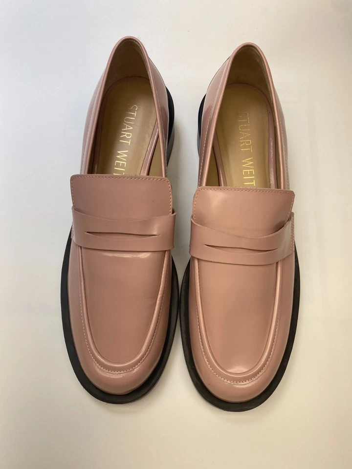 Stuart Weitzman Women's Palmer Bold Ballet Pink Penny Patent Leather Loafers 7.5