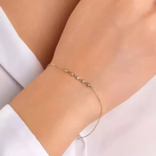 Brazalete de cadena 0,35 quilates corte redondo diamante cultivado en laboratorio VS oro amarillo de 14 k para mujer - Imagen 1 de 9