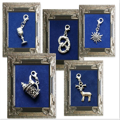 CHARM ANHÄNGER BIERKRUG BREZEL GAMS EDELWEIß WEINGLAS silber für ARMBAND + KETTE
