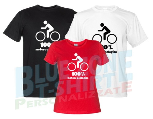 Bicicletta 100% Motore Ecologico Maglietta Divertente T-Shirt Bici Ciclista  | eBay
