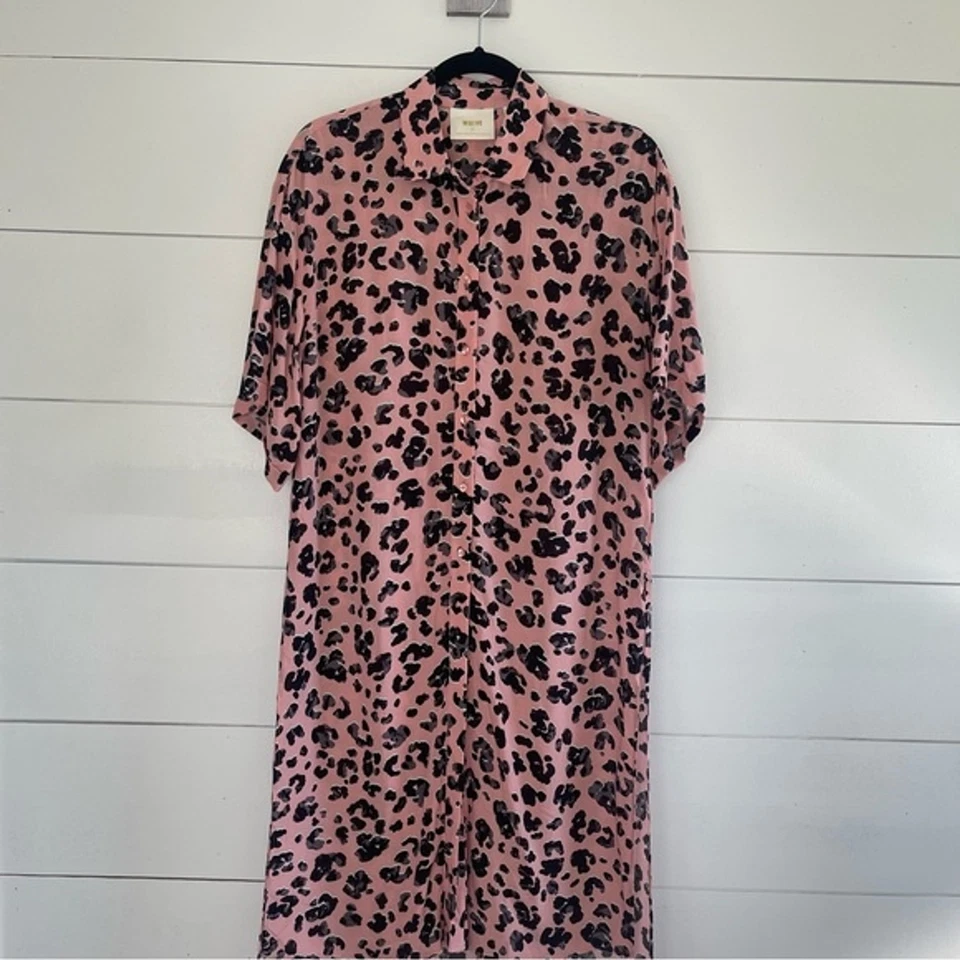 Vestido Camisa Maeve by Anthropolgie Rosa Leopardo Talla Pequeña Usado en Excelente Condición