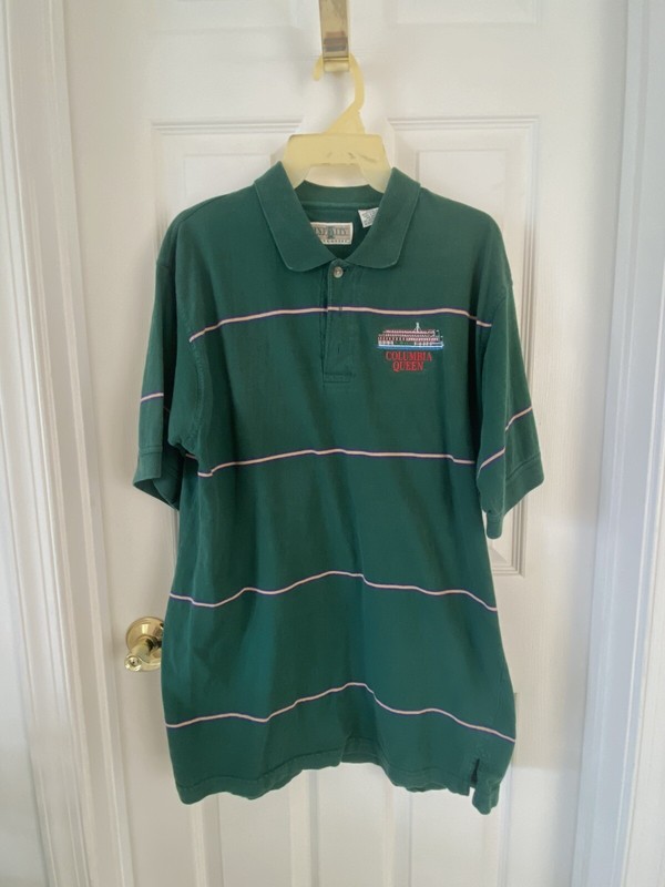 MEN’S GREEN STRIPE COTTON SHORT SLEEVE POLO SHIRT -BY: INFINITY — SIze: MEDIUM