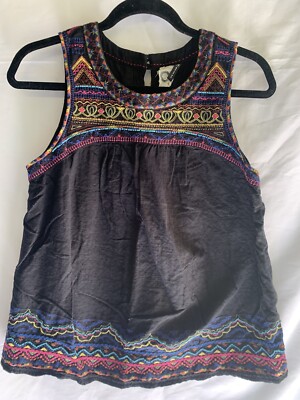 Anthropologie Akemi + Kin Embroidered Sleeveless Top Black Size 8