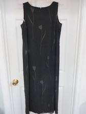 Talbots Sleeveless Polka-dot over Floral Print Sheath Long Dress Black/ivory 12