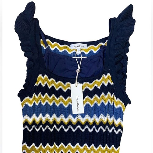 Maxi abito Heartloom Bennet, modello Navy Wave Chevron, spalline con volant, piccolo nuovo con etichette - Foto 10 di 16