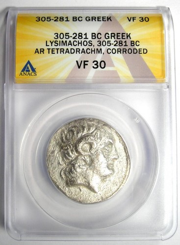 Moneda Lisímaco Tracia Plata AR Tetradracma Lisímacos 305 aC - ANACS VF30 - Imagen 5 de 5
