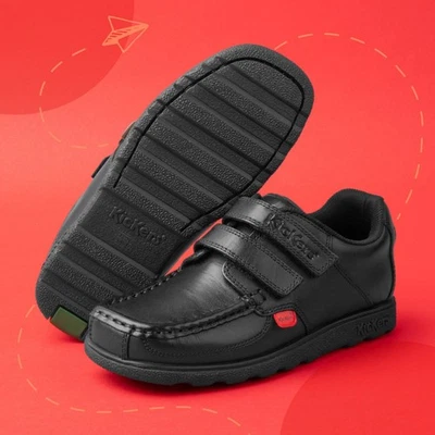 Kickers Boys Shoes Black Kids School Leather Easy Fasten Cushioned Fragma SIZE - Image 1 of 4