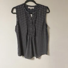 Loft Womens Sleeveless Top Pullover Medium Blue/white Geometric Polyester NWT