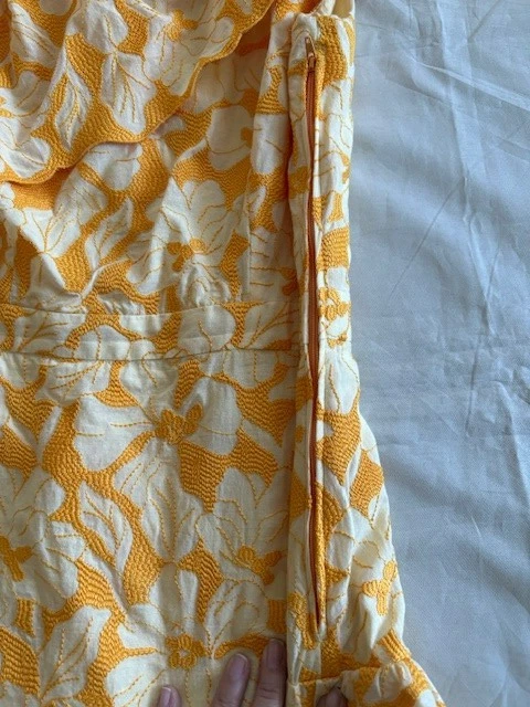 VETEMENTS NAF NAF abito donna taglia 40 fiore monospalla volant giallo casual hawaiano