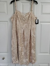 Nine West Party Sequin NWT Knee length dress Spaghetti Strap Size 16 Beige/Gold