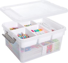 17QT Clear Craft Organizers and Storage Box with Removable Tray Stackable Art