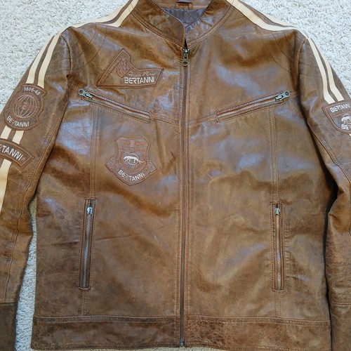 Leather Jacket Men's Size 2XL Biker Motorcycle Vintage Distressed Brown Bomber - Picture 3 of 13
