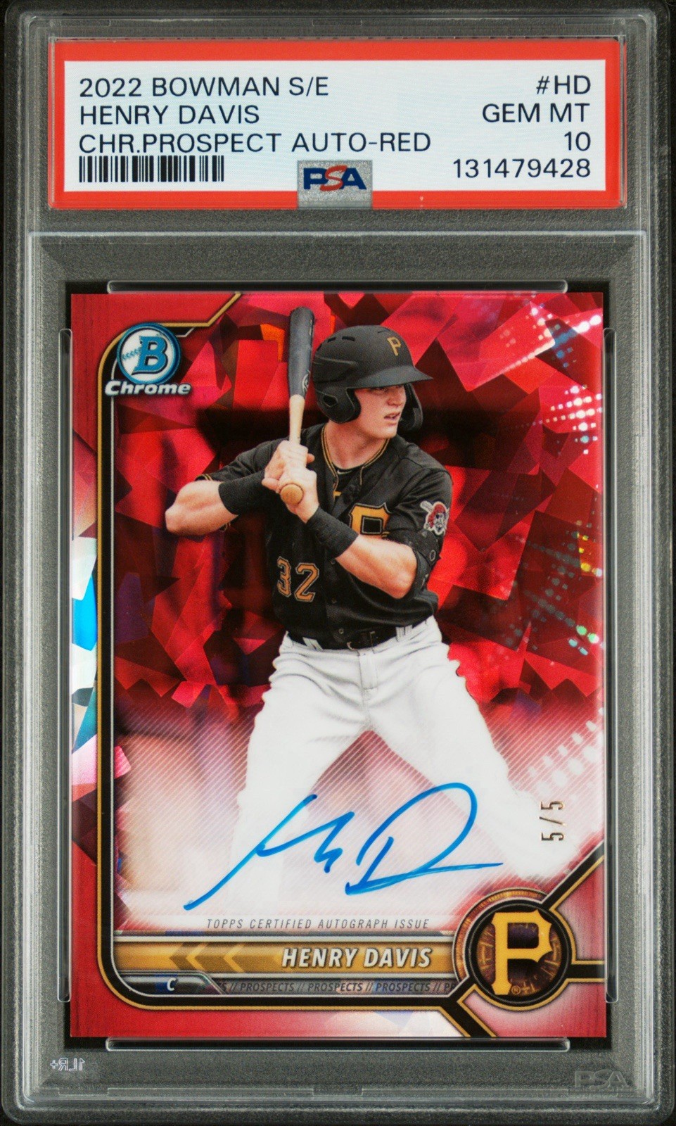 2022 Bowman Chrome Sapphire Henry Davis Red Refractor Auto 5/5  PSA 10