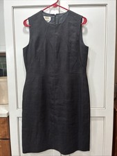 Talbots Womens 10 Petite Dress Irish Linen Sleeveless Back Slit Zip Lined Black