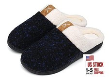 Womens Mens Slippers Memory Foam Comfort Fuzzy 15-16 Women/13-14 Men Navy