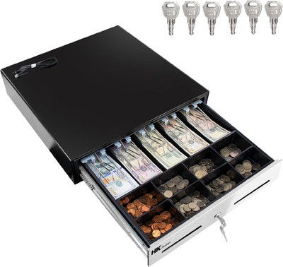 18'' Heavy Duty Black Cash Drawer with Stainless Steel Front & Ball Bearing Slide