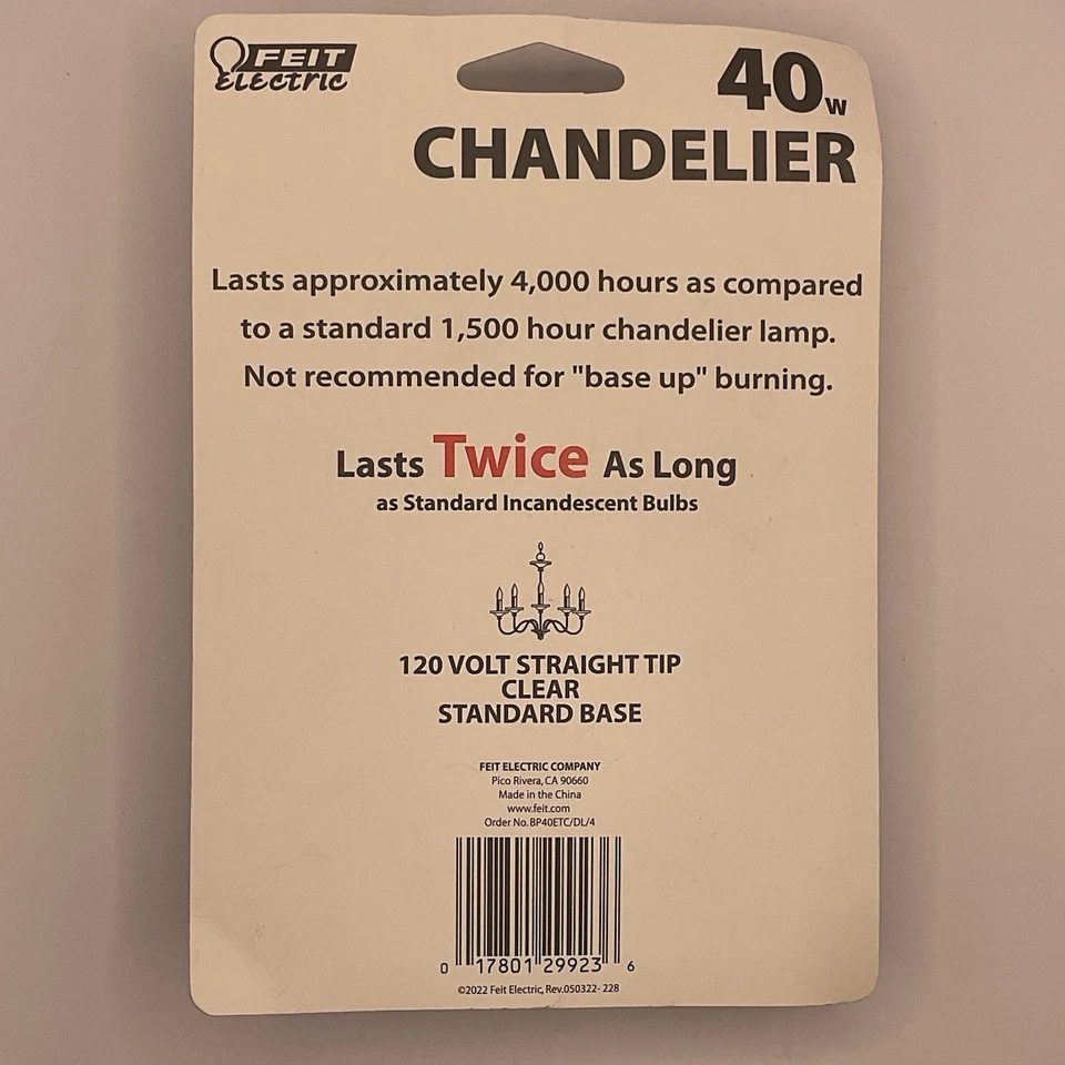Chandelier Bulbs Feit Electric 40W Clear Straight Tip Standard Base 4000 hrs - Image 2 of 4