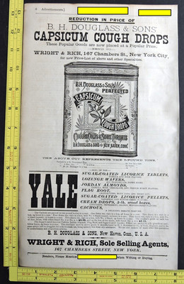 RARE! Antique 1886 Ad   B. H. Douglass & Sons Capsicum Cough Drops New Haven CT