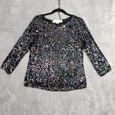 Vtg Lillie Rubin Large Colorful Sequined Mesh Top 80s Party Glam Dance NYE