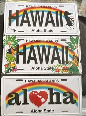 Hawaii Decorative License Plate Lot of 3 - 2x HAWAII Rainbow Aloha + 1x aloha