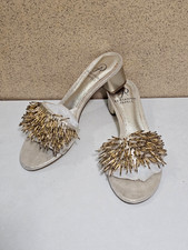 PAPELL Women's Size 6 PLATINUM Slide Mule Sandal w Leather Sole Pump Heel Shoes