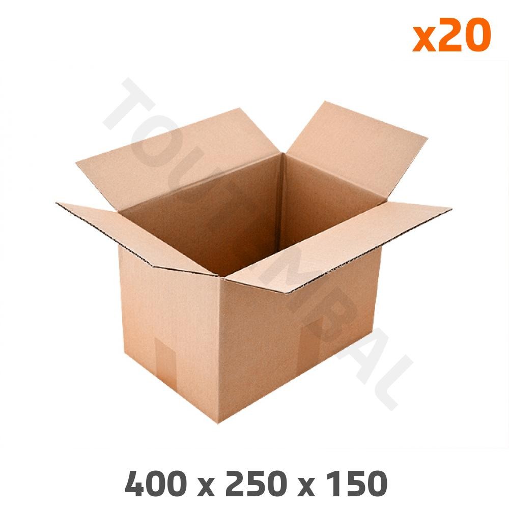 Carton simple cannelure 400x250x150 mm lot de 20 boîtes d'expédition