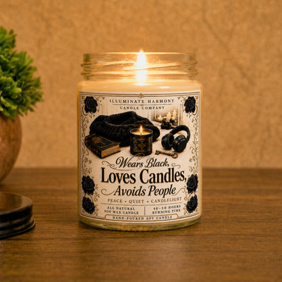 Wears Black Loves Candles Avoids People Candle Gift For Introvert Funny Present