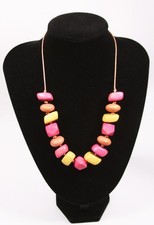 Pink Coral & Yellow Color Wood Beads Necklace...