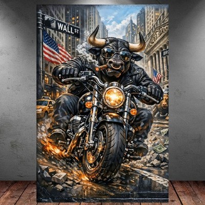 LEINWAND BILD ER XXL ABSTRAKT STIER BULLE MOTORRAD WALL STREET WAND POSTER P2232