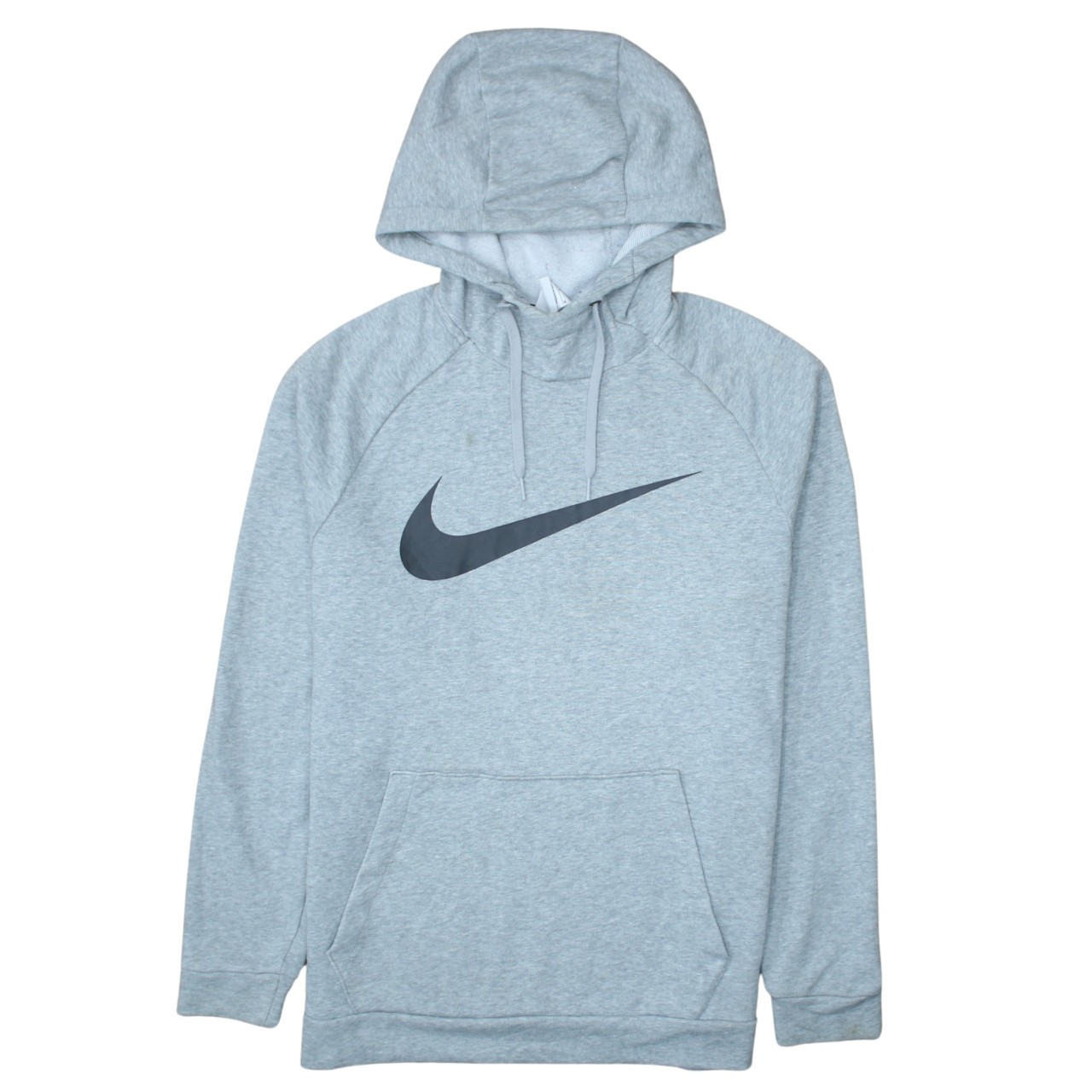 Nike Mens Hoodie Grey Fleece Relaxed Fit Swoosh Logo Kangaroo Pocket Pullover M